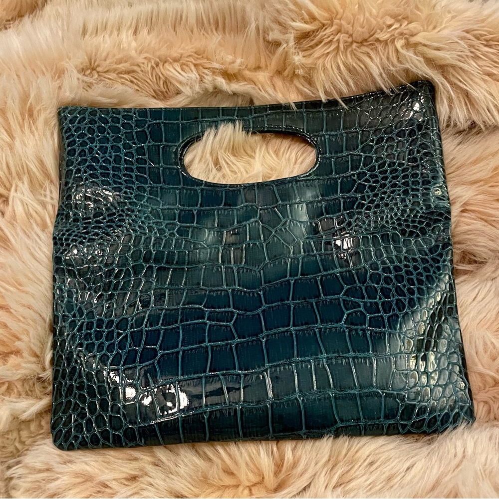 Unique Crocodile-Embossed Gen. F Teal Handbag/Clutch